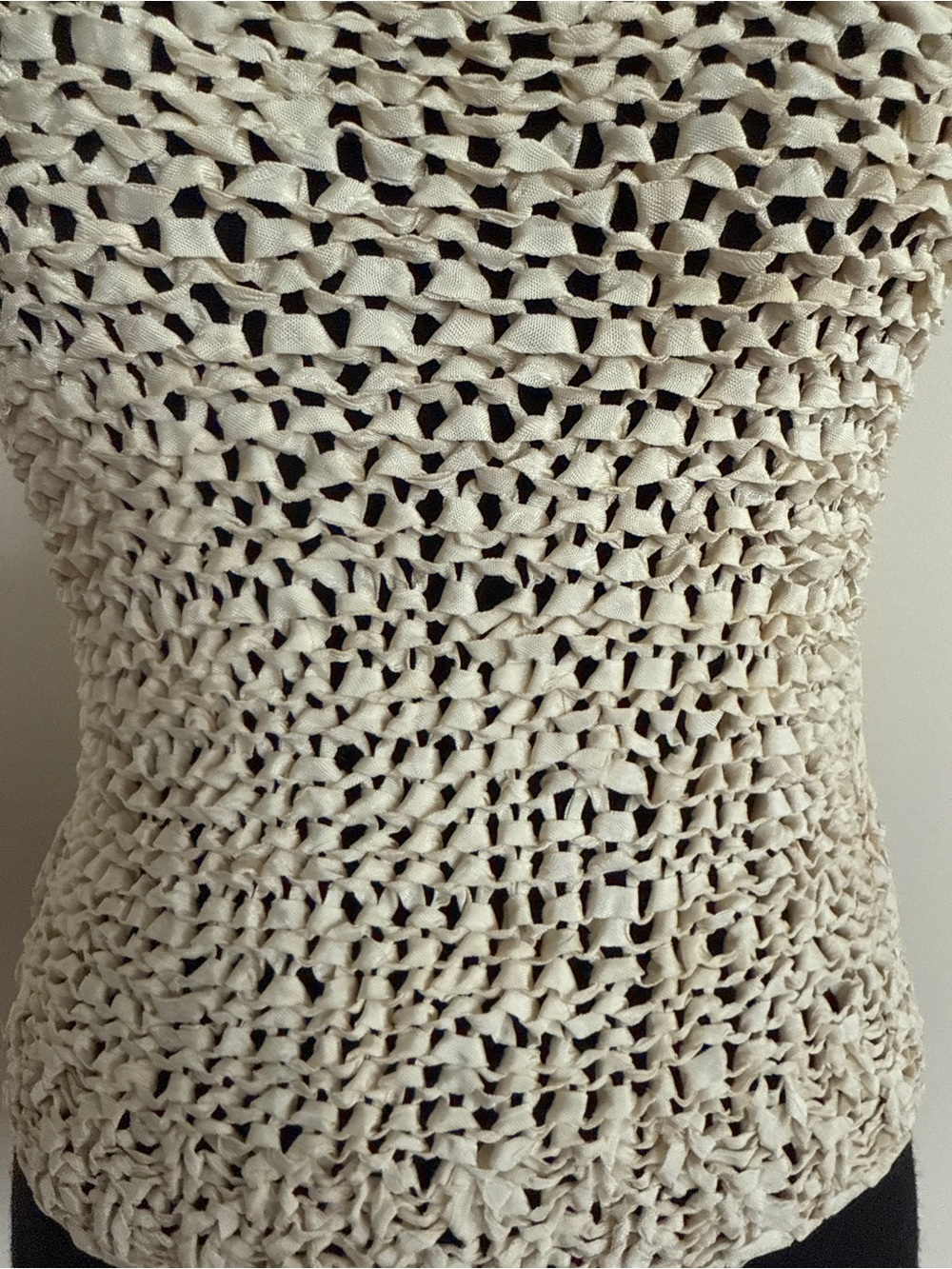 Handwoven Cream Crochet Knit Tank Top | One of a Kind - Picture 6 of 7